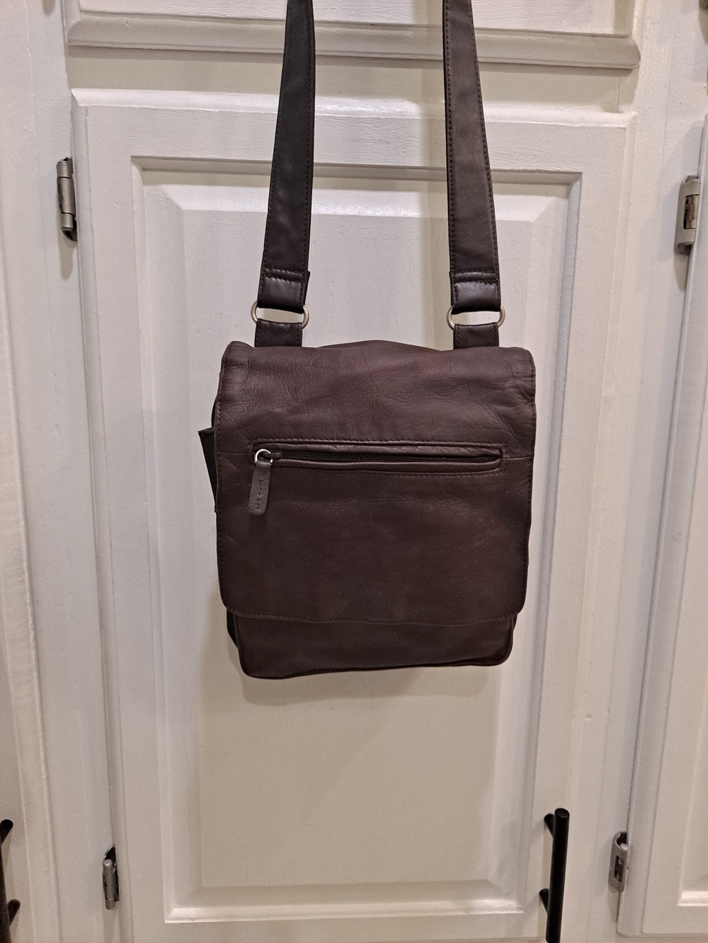 CAFE By Marlo Vintage Compact Leather Messenger Bag Dark Brown Organizer Travel